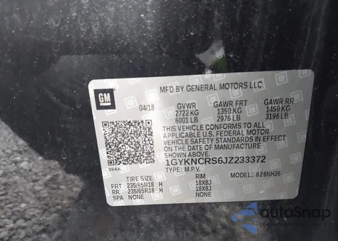 2018 Cadillac Xt5 Luxury from USA, damaged, VIN 1GYKNCRS6JZ233372